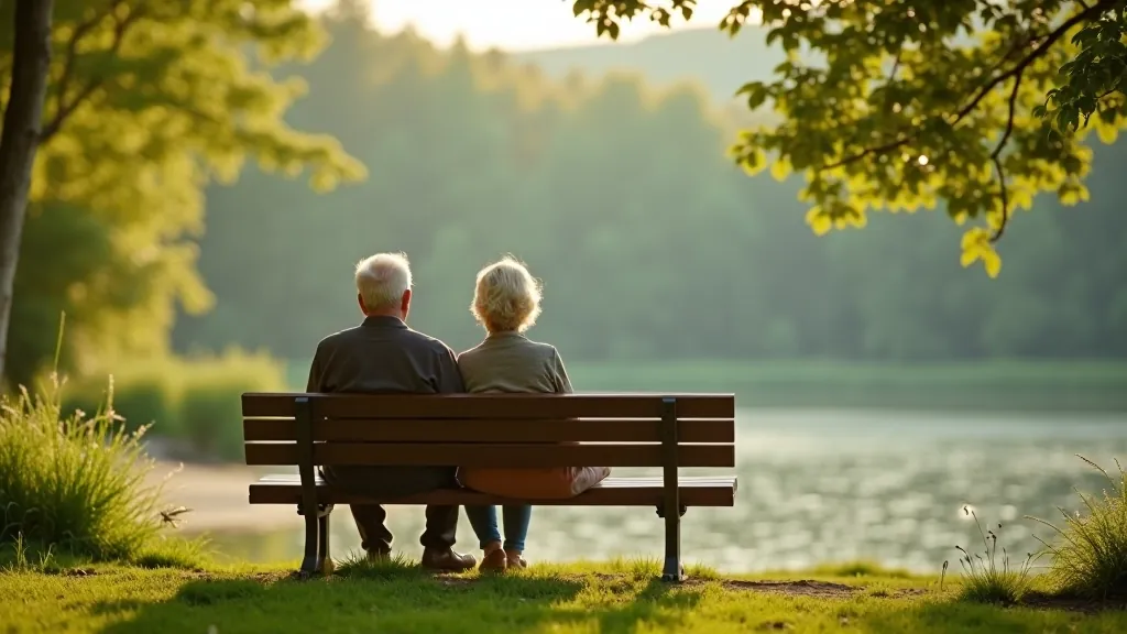 Seniorský pár relaxuje v přírodě